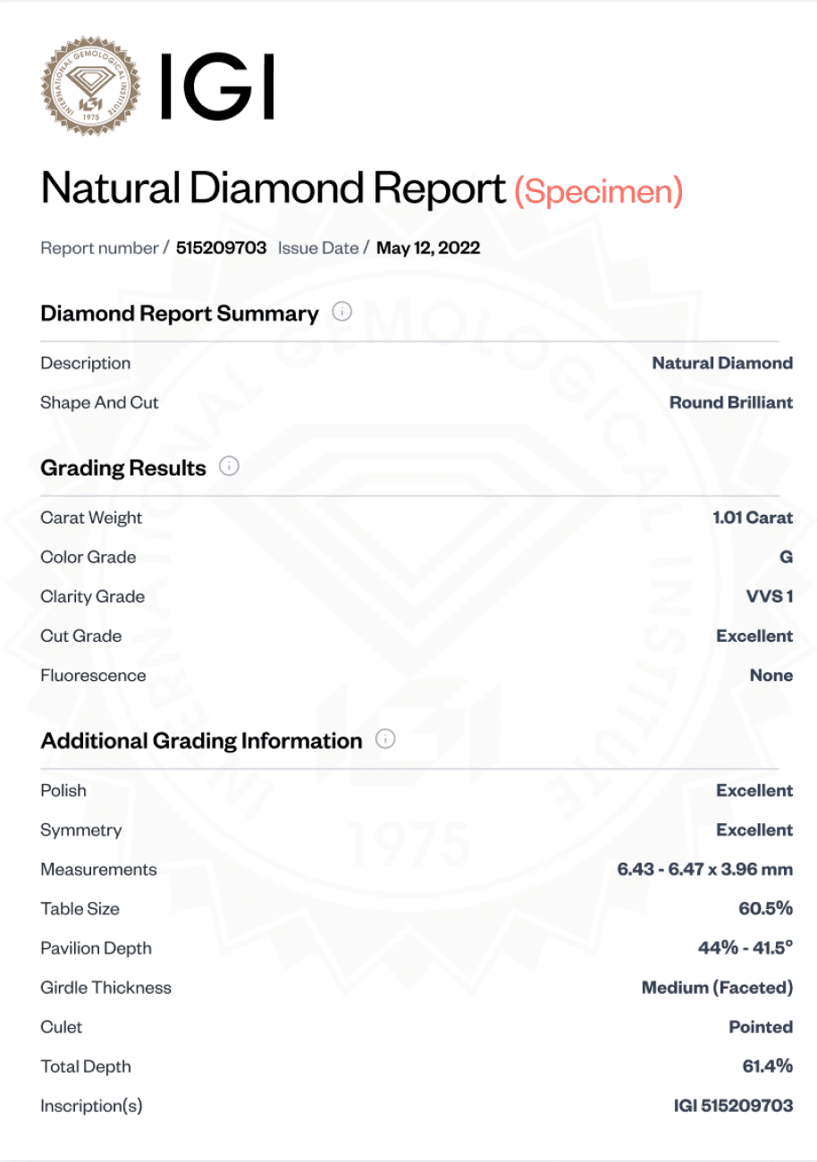 Esempio di certificato IGI