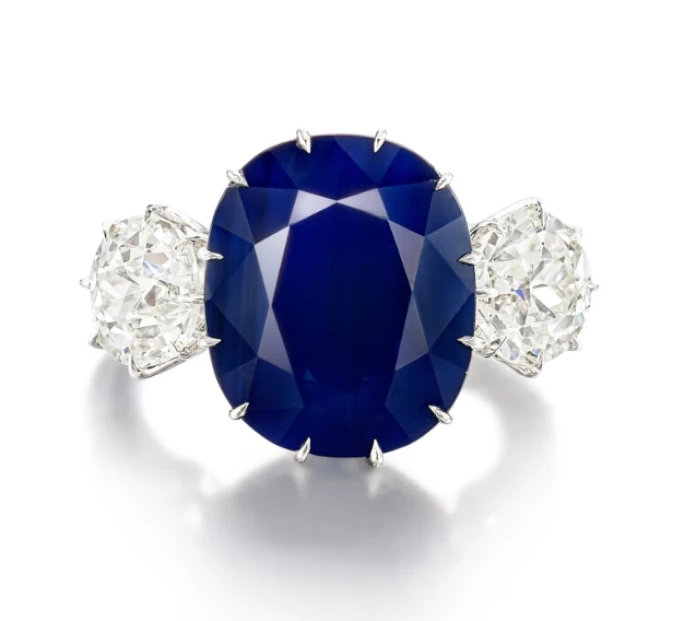 Anillo de zafiro de Cachemira y diamantes 11,56 ct