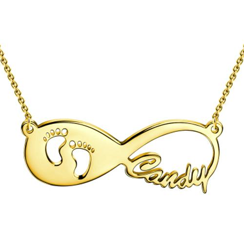 BABY FOOTPRINT INFINITY NAME NECKLACE