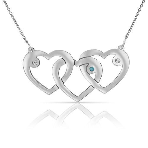 INTERTWINED 3 HEART WHITE BLUE DIAMOND NECKLACE