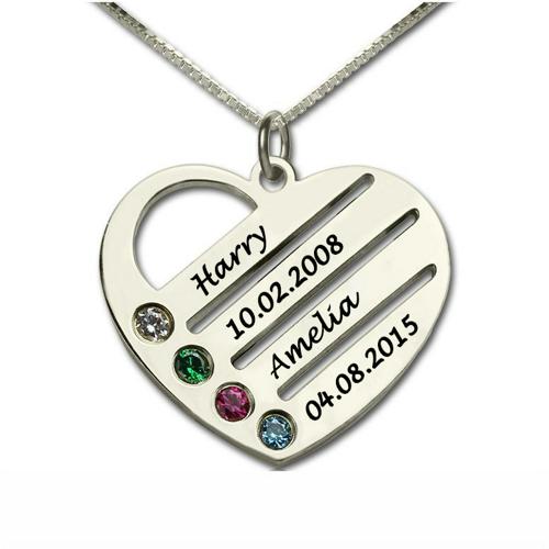 PERSONALIZED MOTHER HEART 4 BIRTHSTONE