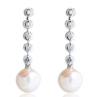 Pearl Earrings with Diamonds