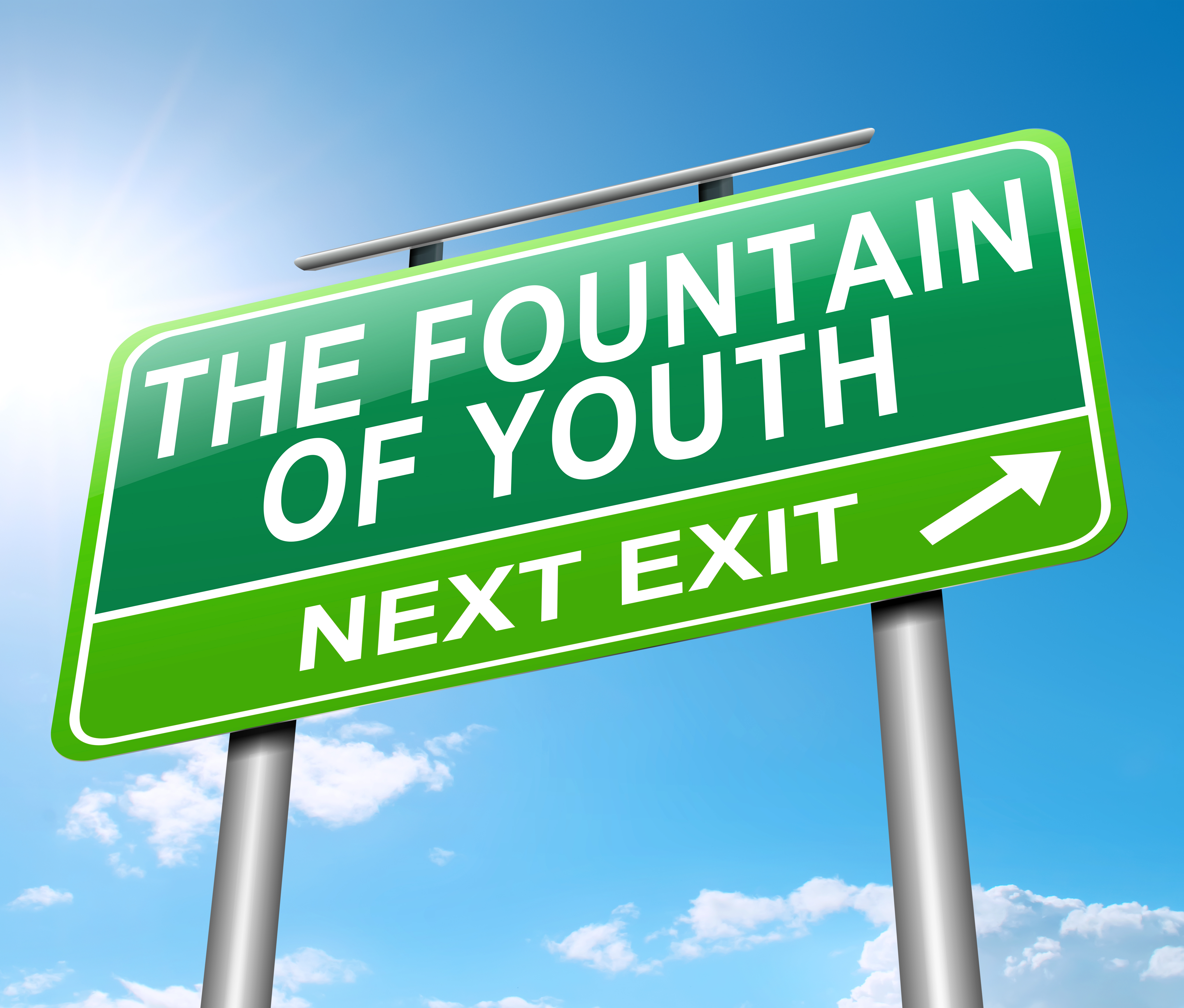 A road sign reading: the fountain of youth, next exit