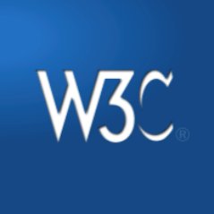 A picture of the World Wide Web Consortium's (W3C) logo - White lettering spelling W3C appears on a dark blue background.