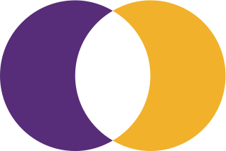 A Venn diagram made of a dark purple and a yellow circle with a white intersection