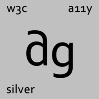 A picture of the chemical symbol for silver as seen on a periodic table, but in the top left corner is says "w3c," in the top right, it says "a11y," and in the bottom left it says "silver."