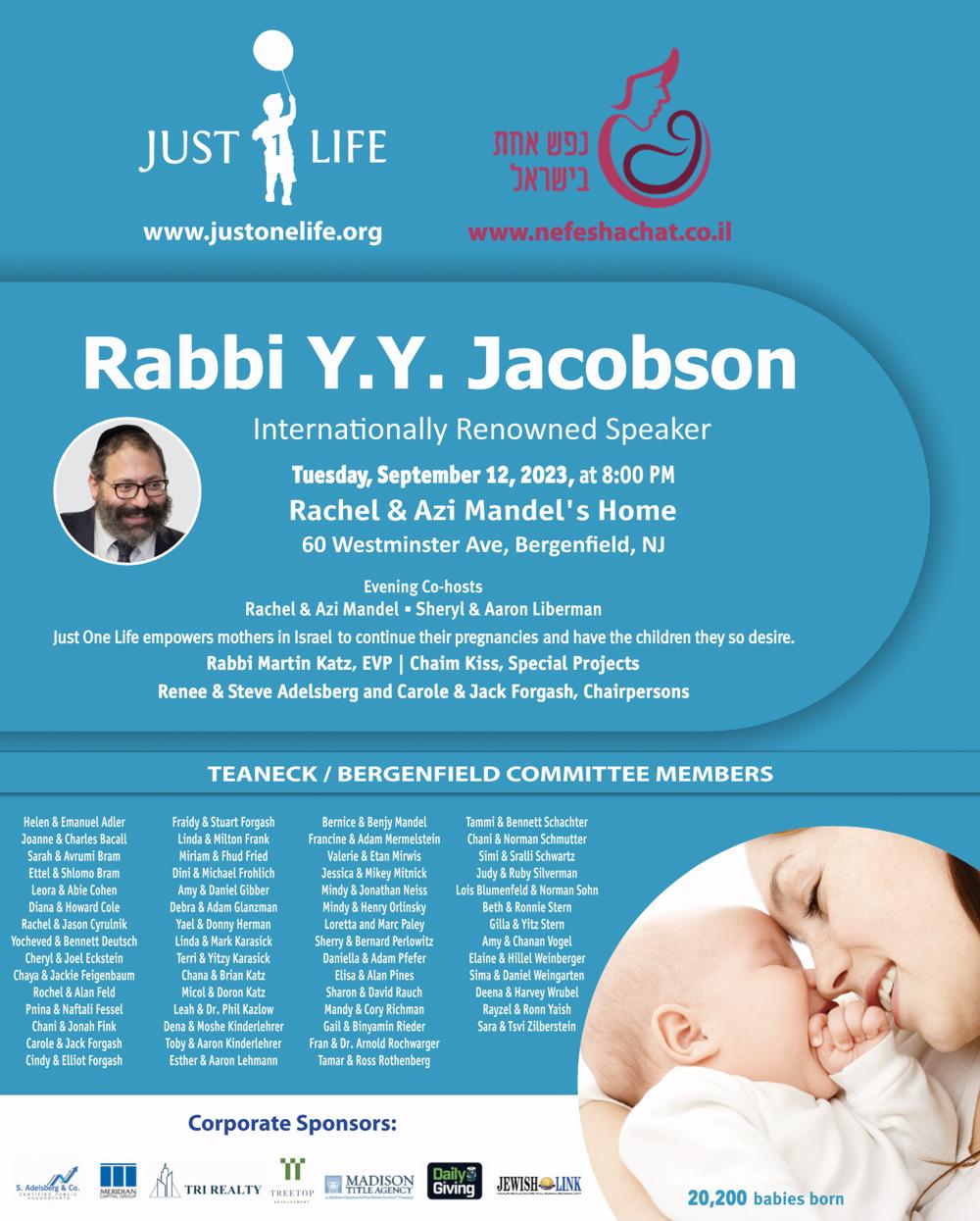 Rabbi YY Jacobson, Tuesday, September 12, 2023, at 8:00 PM