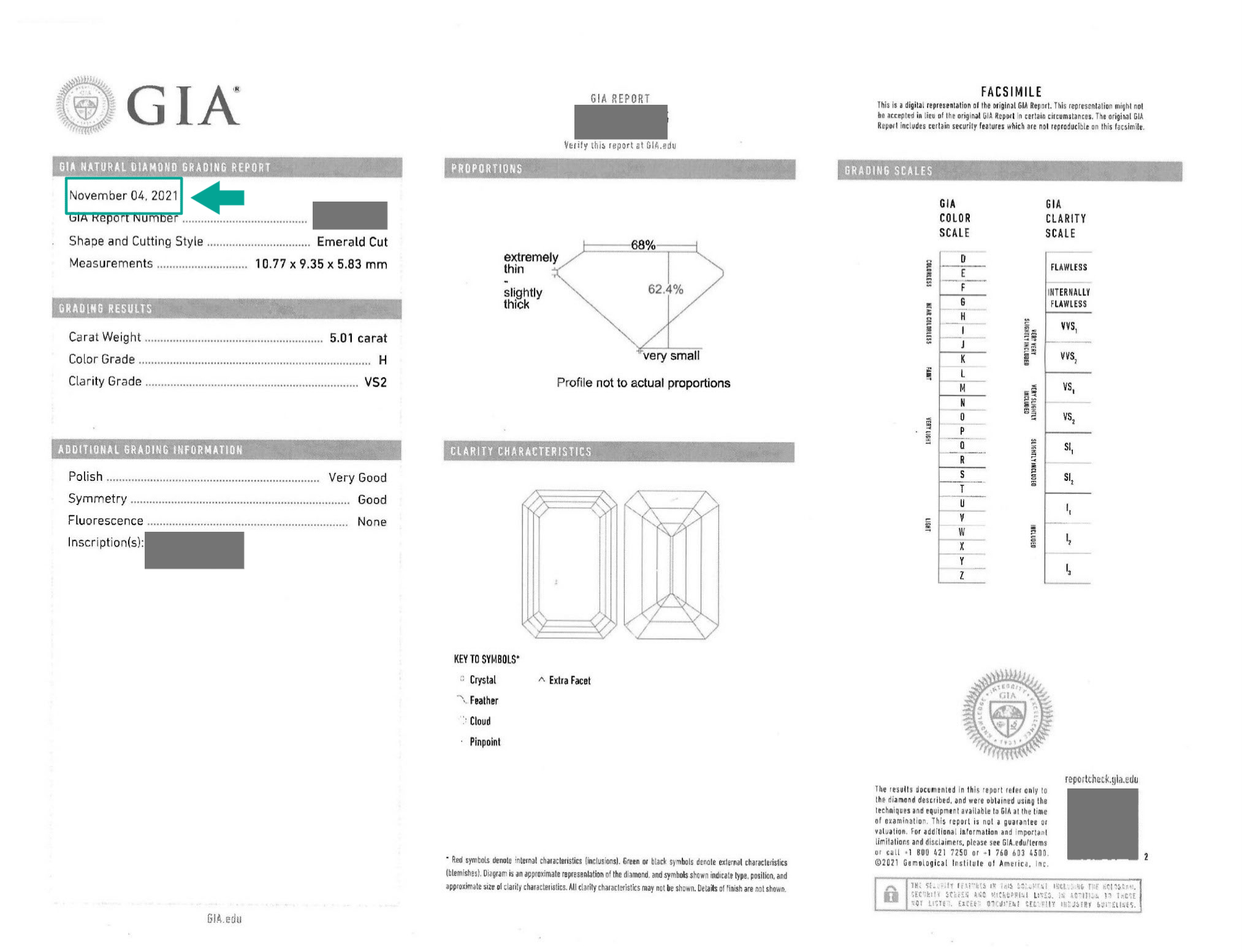 foto esempio certificato diamante GIA