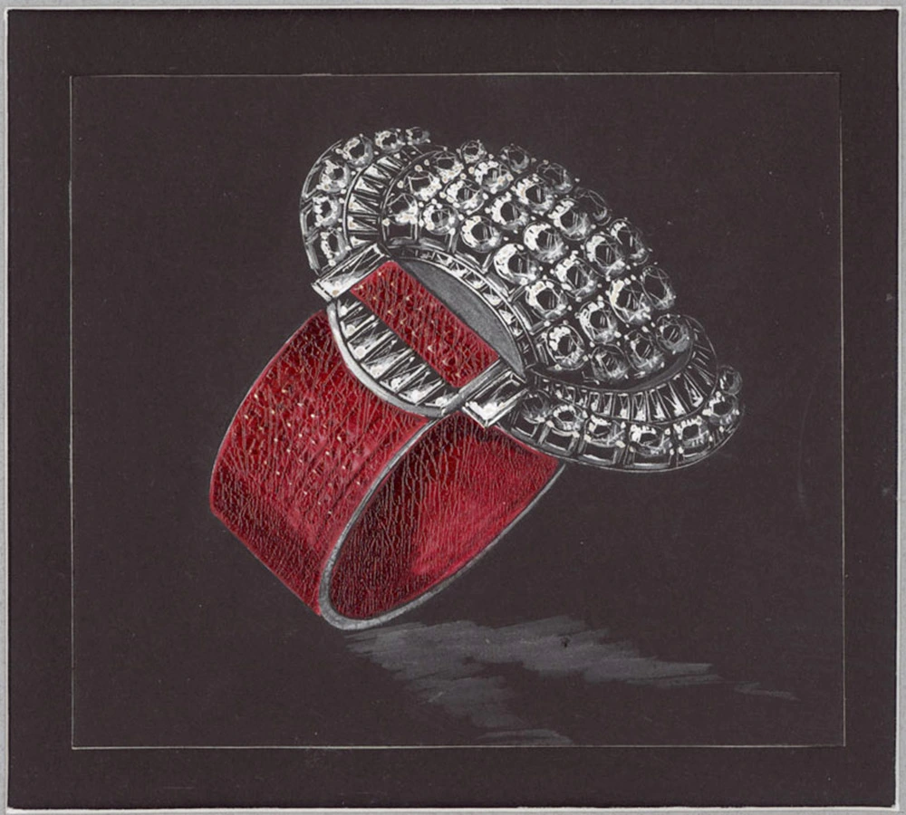 Bracciale di rubini e diamanti di Van Cleef & Arpels - schizzo iniziale per Marlene Dietrich