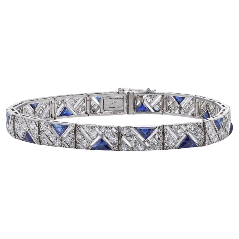 Boucheron – Bracelet Art Déco diamant serti en platine, diamants et saphirs (c. 1920)