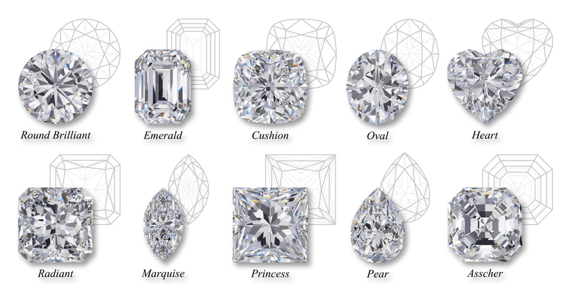 Diamond cut shapes with names,